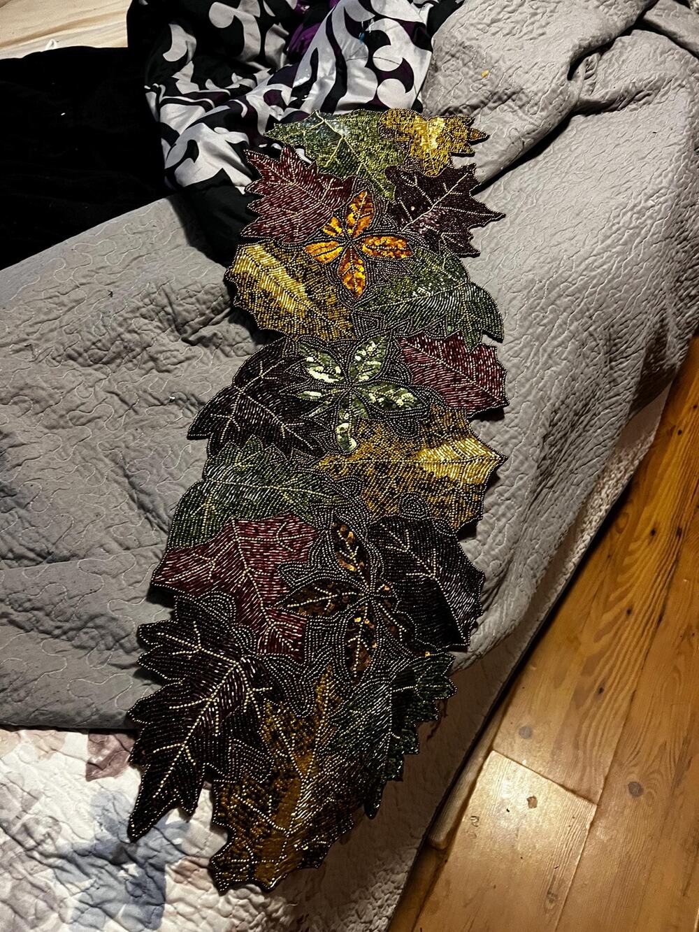 Beaded Fall Runner Autumn Leaves Thanksgiving Decor Beaded Leaf Centerpiece